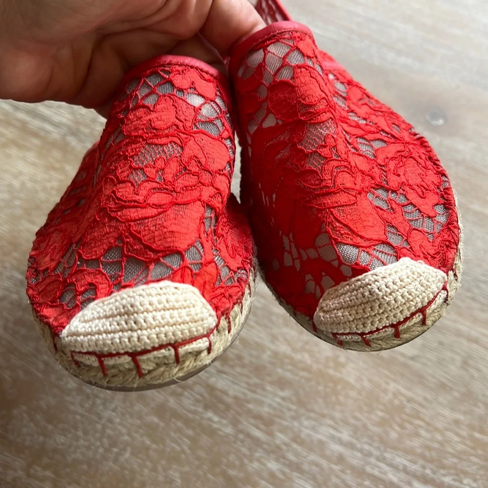 Valentino Garavani Lace Espadrille Flat Red Size 39EU